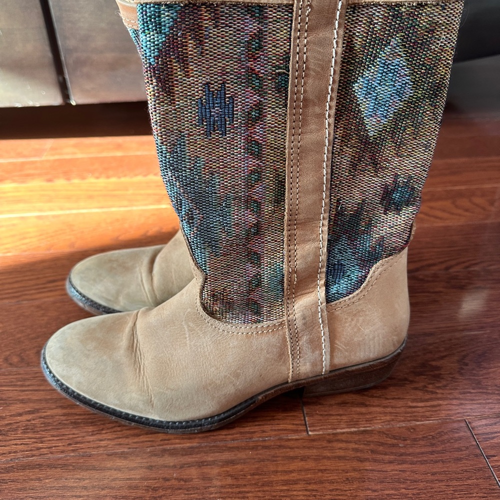 Hibou Tan and Multicolor Women's Heeled Suede Boots